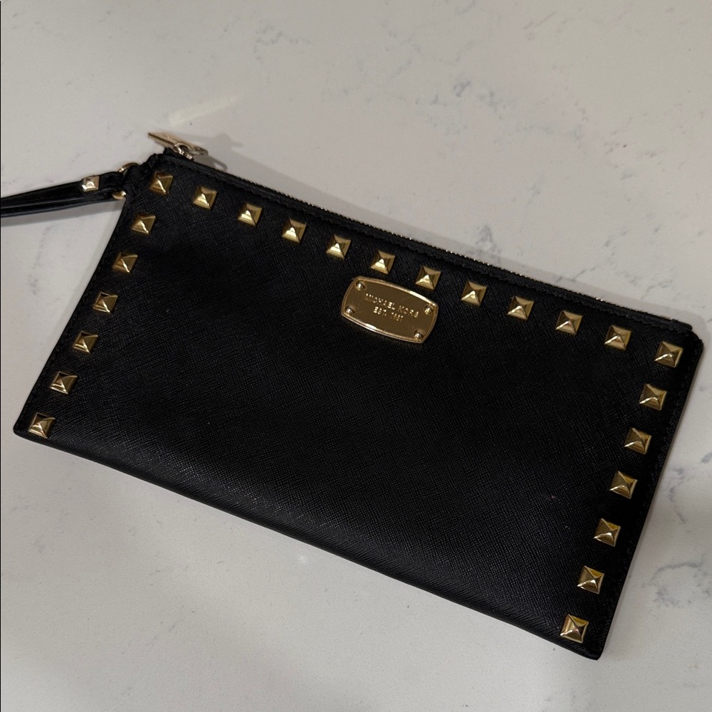 Michael Kors Black Wristlet with Gold Accents